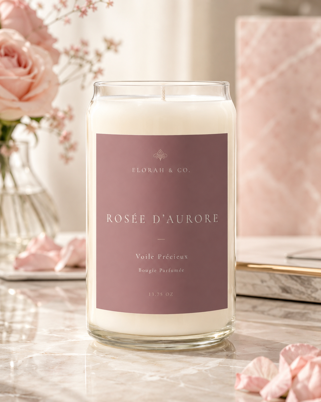 Rosée d'Aurore luxury fresh blossom scented candle, delicate floral fragrance - Elorah & Co