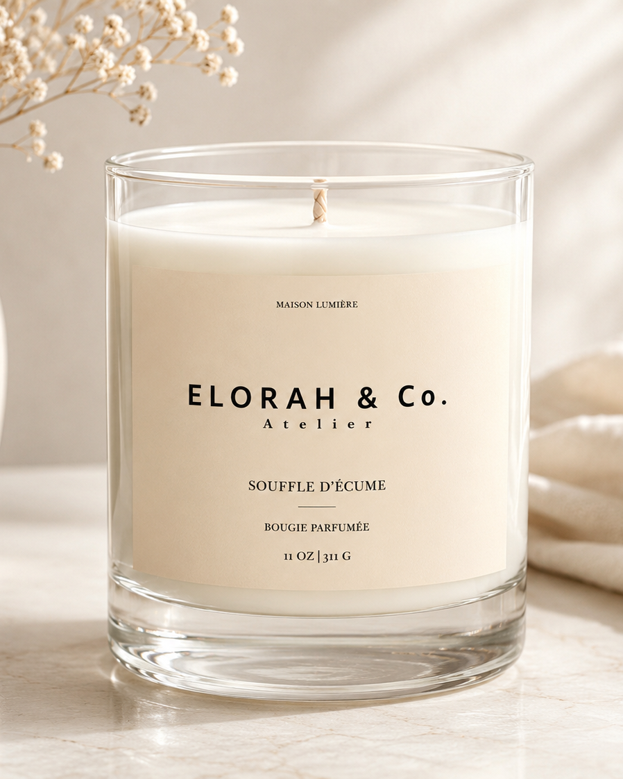 Souffle d'Écume luxury sea breeze scented candle, fresh marine fragrance - Elorah & Co